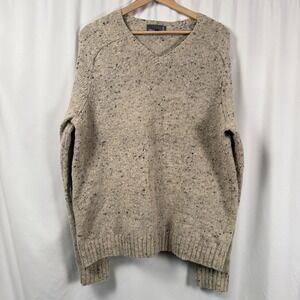 Vince Mens XL Donegal Irish Wool V-Neck Raglan Sweater Elbow‎ Patch Fisherman